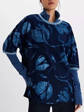 NWT Free People Thistle In Time Tunic Size Large in Medium Indigo Combo